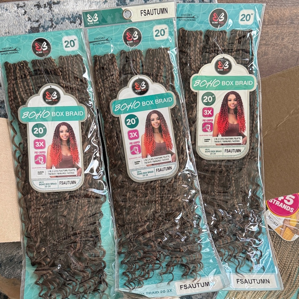 3 Pack Bundle Deal! Crochet Boho Box Braid Hair Extensions - Brown